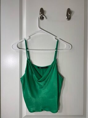 ZARA Emerald Green Satin Draped Cami